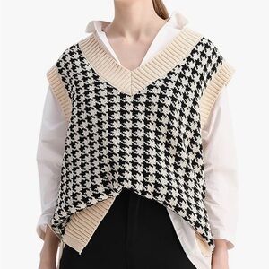 Black and Cream Oversized Houndstooth Sweater Vest